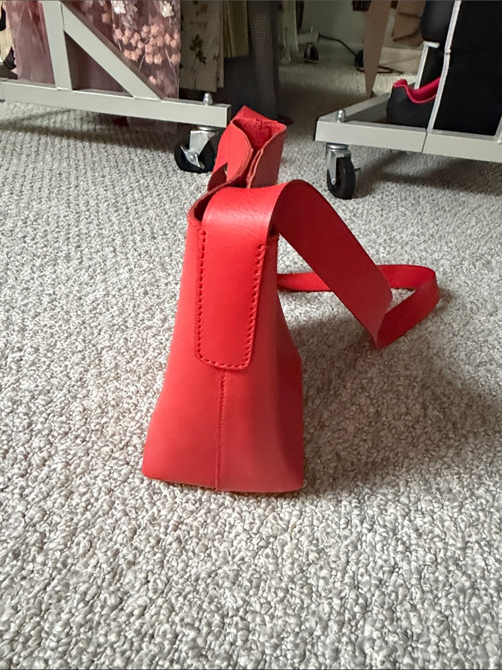 Madewell Red Leather Crossbody Bucket Bag - Picture 4 of 5